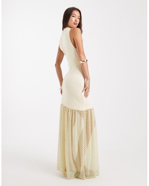 Miss Selfridge Women's Natural High Neck Hybrid Maxi Dress