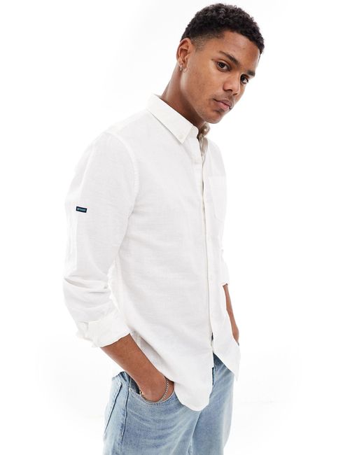 Superdry White Studio Linen Long Sleeve Shirt for men