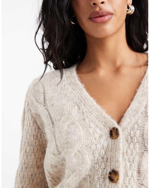 Pieces Natural V Neck Cable Knit Cardigan