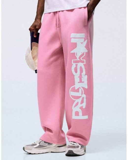 Bershka Pink Balloon Trousers With Side Print for men