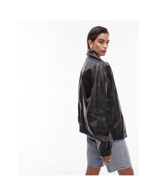 Real Leather Washed 80s Seam Bomber Jacket in Black Lyst