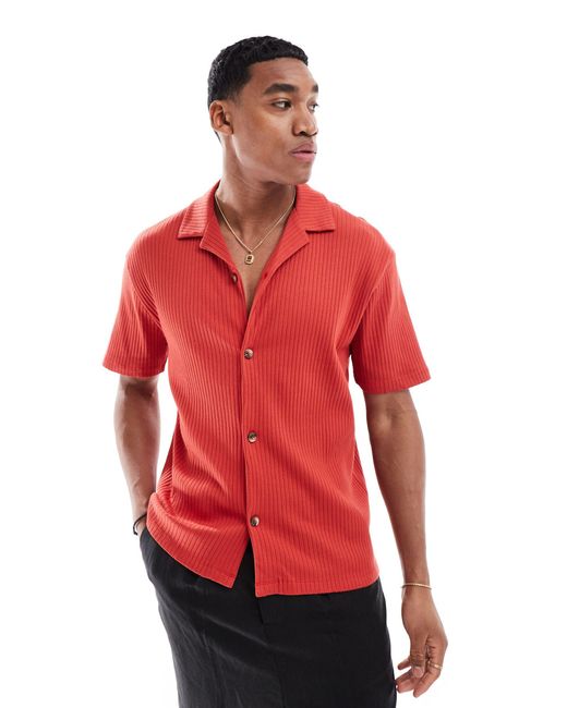 ASOS Red Relaxed Fit Rib Polo Shirt for men