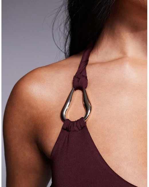 SNDY'S Purple Metal Hardware Detail Twist Halterneck Maxi Dress