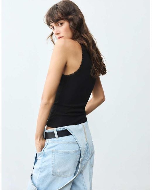 Pull&Bear Black Lace-trim Tank Top