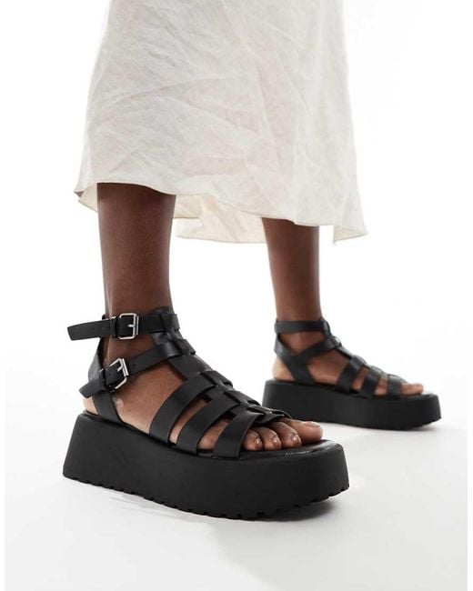 Stradivarius Black Flatform Strappy Sandal