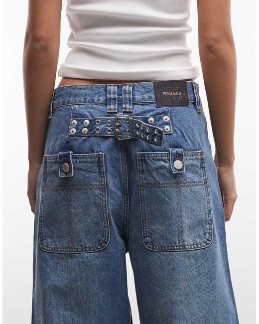 The Ragged Priest Blue Low Rise baggy Jeans With Back Buckle