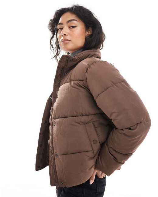 Cotton On Brown Puffer Jacket With Removable Hood