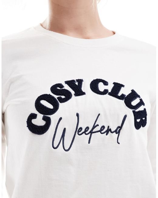 Threadbare White – cosy club – langer pyjama mit karierter hose mit streifen