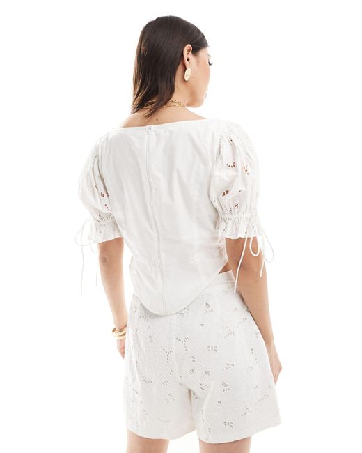 French Connection White Embroidered Top Co-ord