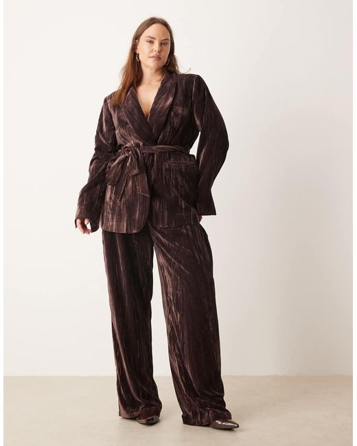 ASOS Brown Curve Tie Waist Velvet Blazer Co-Ord