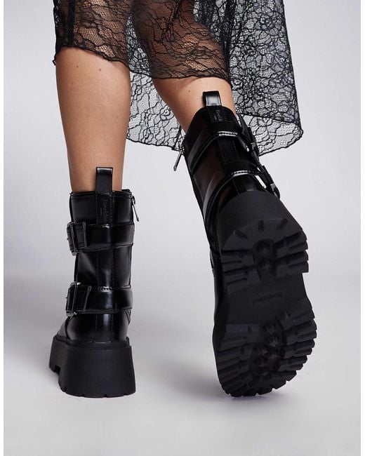 Bottines chunky style motard River Island en coloris Black