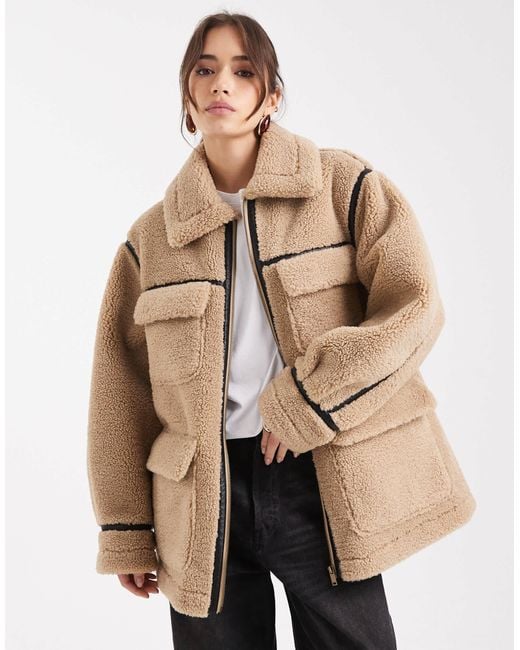 ASOS Natural Teddy Outer Mid-length Jacket