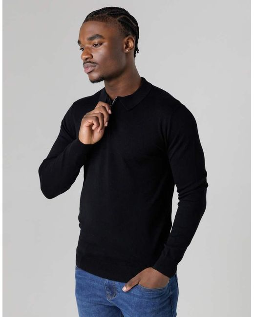 French Connection Blue 1/2 Zip Long Sleeve Polo Shirt for men