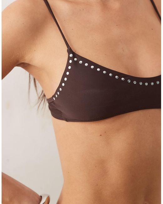 Mango Black Button Trim Bikini Top
