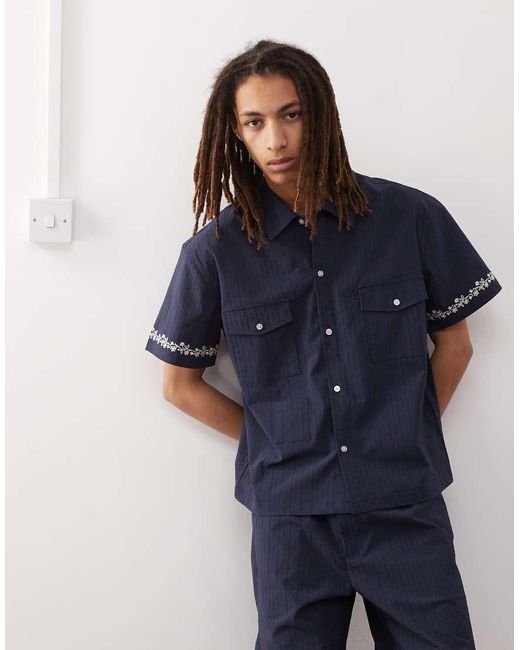 Prohibited Blue Western Seersucker Short Sleeve Shirt Co-ord for men