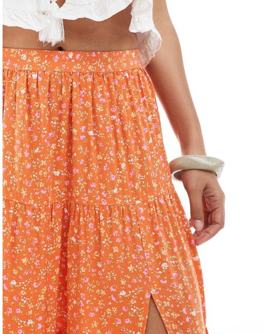 Miss Selfridge Orange Side Split Tiered Maxi Skirt