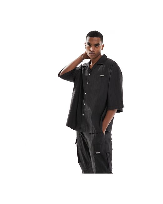 Camicia a maniche corte nera testurizzata di Sixth June in Black da Uomo