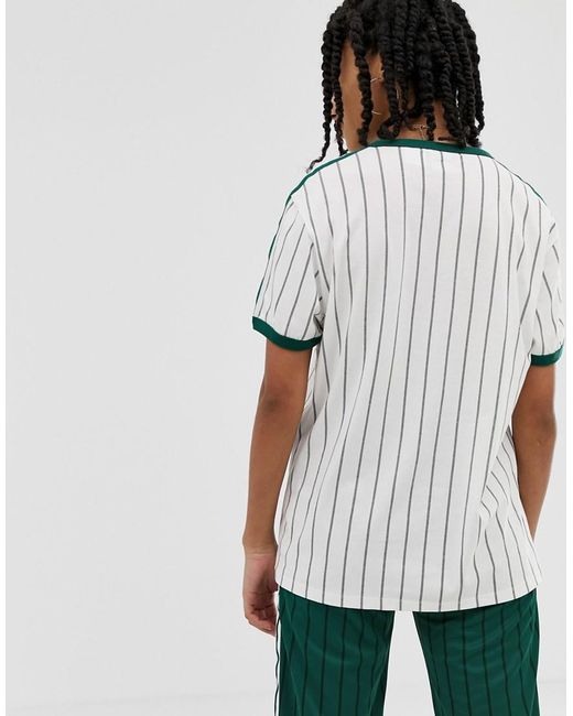 adidas Originals Cotton Tshirt In White And Green Stripe | Lyst