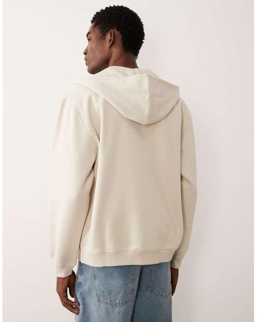 ASOS Natural Essentials Relaxed Zip Through Hoodie for men