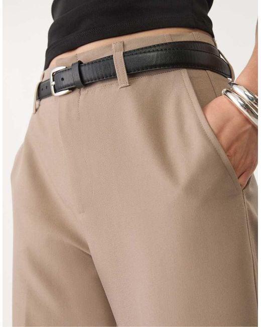Stradivarius Natural Flowing Straight-Leg Smart Trousers With Belt