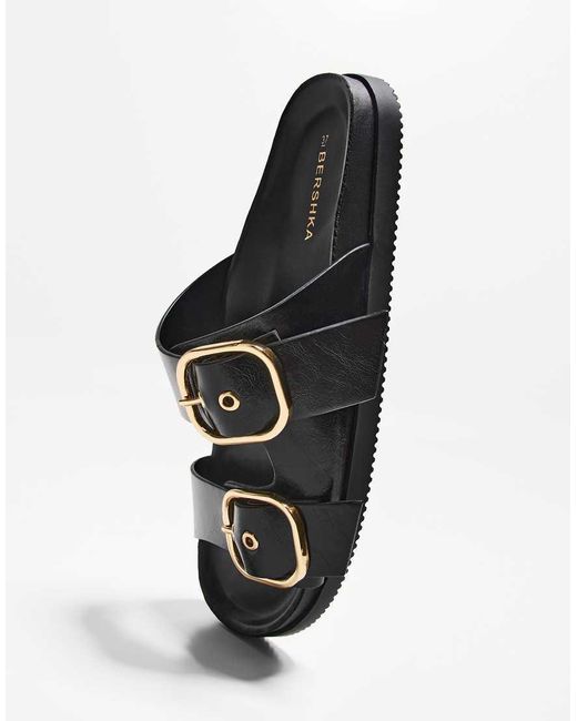 Bershka White Slider Sandals With Buckles