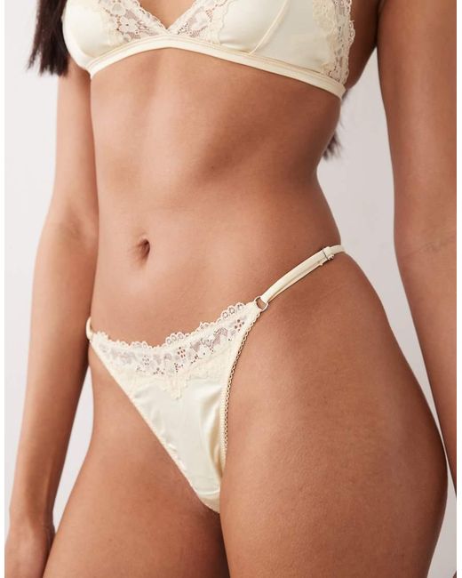 ASOS Yellow Lexie Satin Tanga Thong With Lace Trim