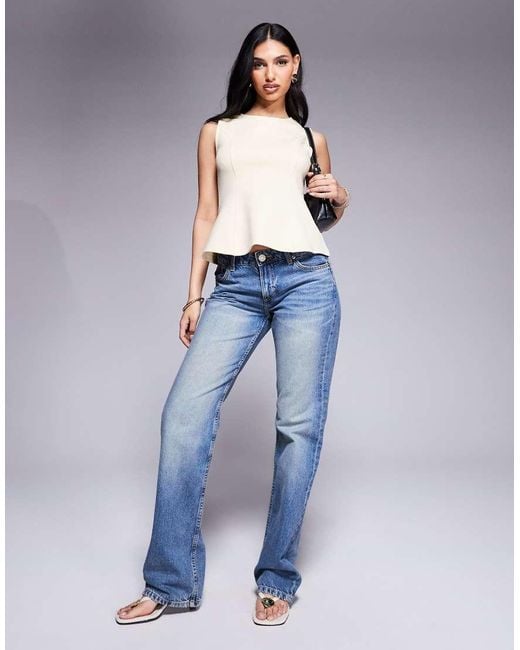 Top Amarillo Sin Mangas Con Sobrefalda De Tejido Entrelazado De ASOS de color Blue