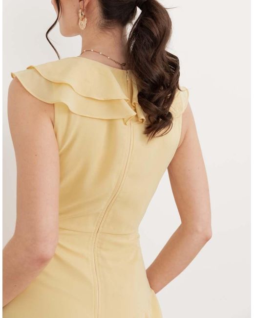 Maya Natural Embellished Asymmetric Ruffle Maxi Dress
