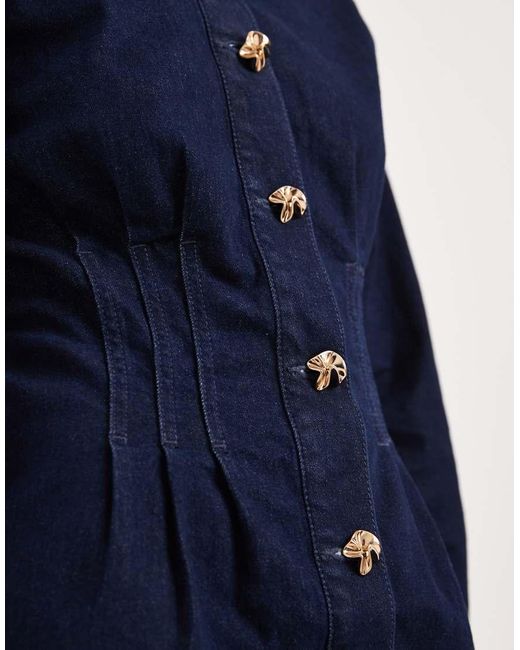 River Island Blue Cinch Waist Denim Dress