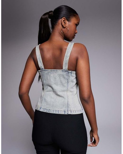 Abrand Jeans Gray Denim Halter Neck Buttoned Waistcoat Co-ord