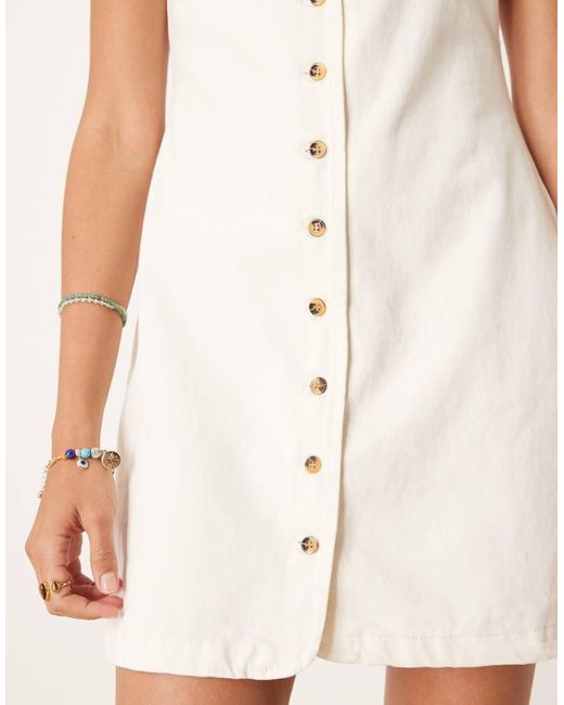 ASOS Natural Denim Sleeveless V Neck Dress With Button Through