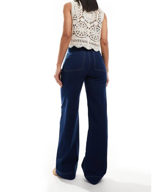 ONLY Blue Madeline High Waist Wide Leg Jeans With Pocket Details