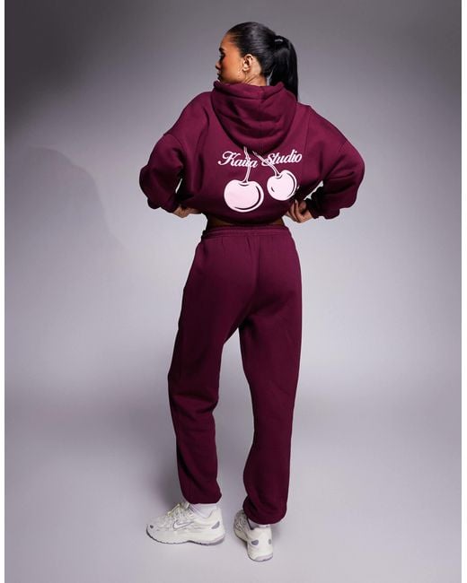 Kaiia Purple Cotton Rich Embroide Logo Cuffed jogger Co-ord