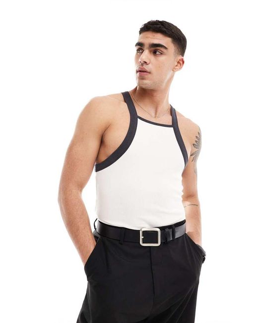 ASOS White Muscle Fit Square Neck Rib Vest for men