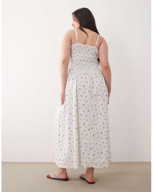 Esmee Curve White Shirred Drop Waist Maxi Beach Dress