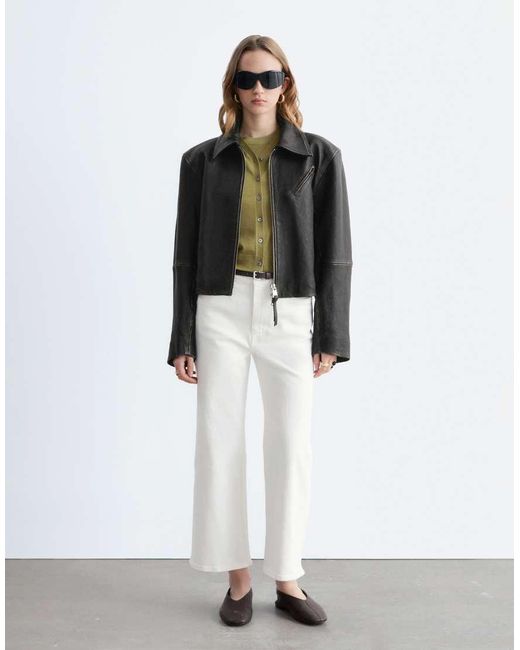 & Other Stories White High Waist Wide Cropped Jeans
