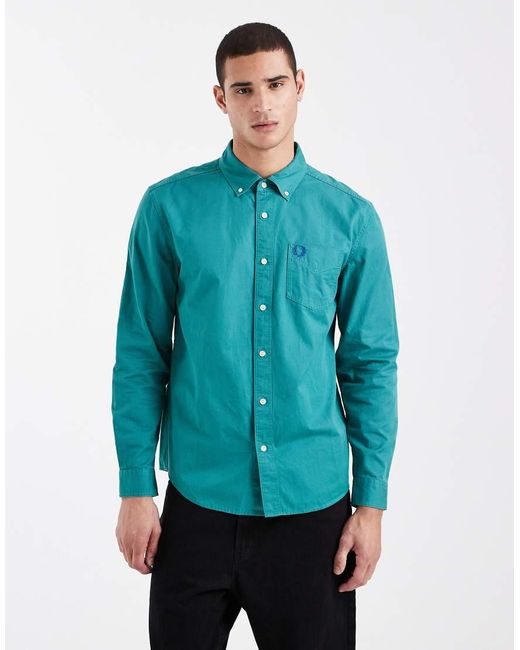 Fred Perry Blue Relaxed Fit Washed Twill Pocket Logo Shirt for men