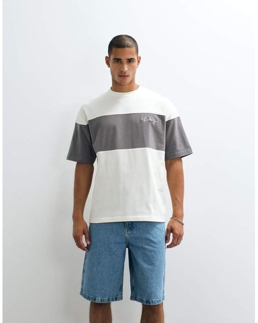 ASOS Gray Heavyweight Cut And Sew Oversized T-shirt With Chest Embroidery for men