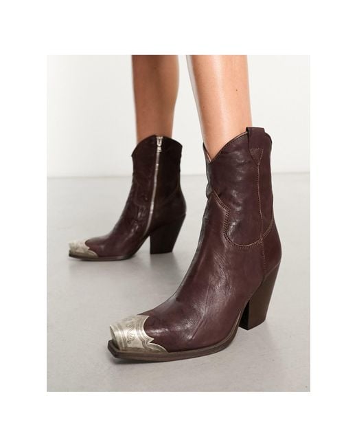 Free People Brown Brayden Leather Toe-cap Detail Cowboy Ankle Boots