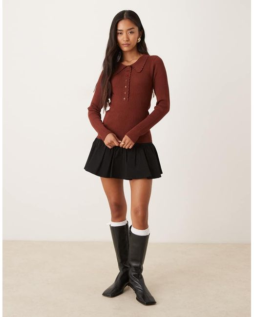 Jdy Red Scallop Trim Knitted Polo