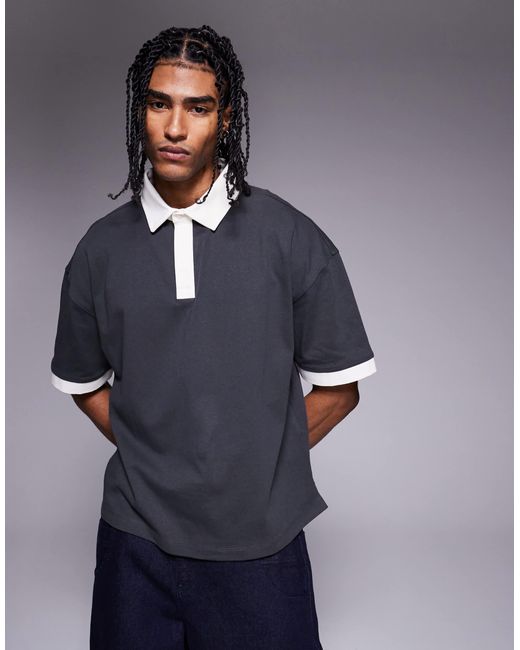ASOS Blue Heavyweight Boxy Polo for men