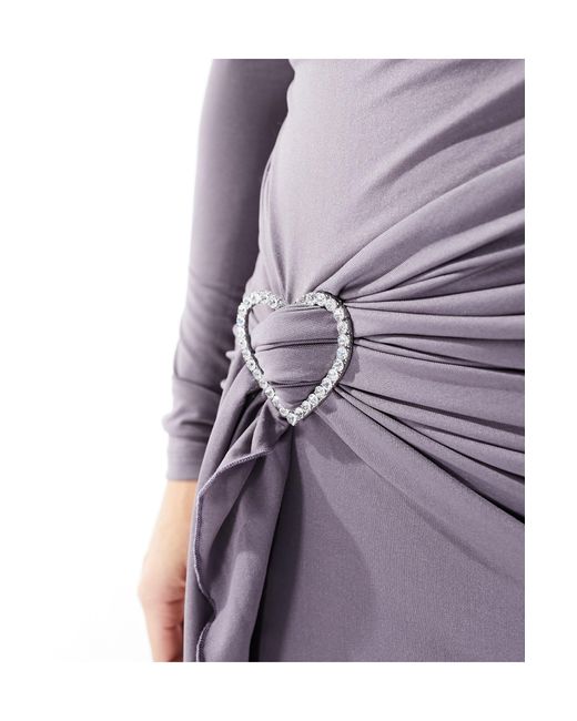 Bershka Purple Ruched Side Heart Detail Maxi Dress