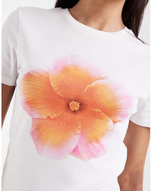 ONLY White Hibiscus Flower Print T-shirt