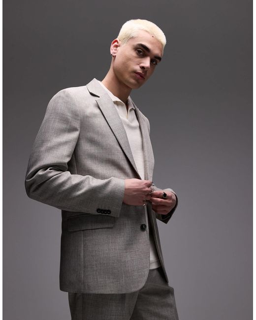 Topman – lockere texturierte anzugjacke in Gray für Herren