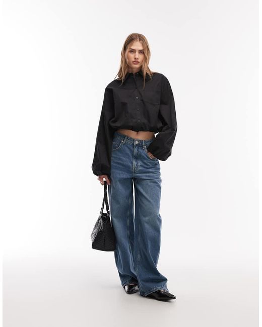 & Other Stories Blue Cotton Cropped Shirt With Tie Waist