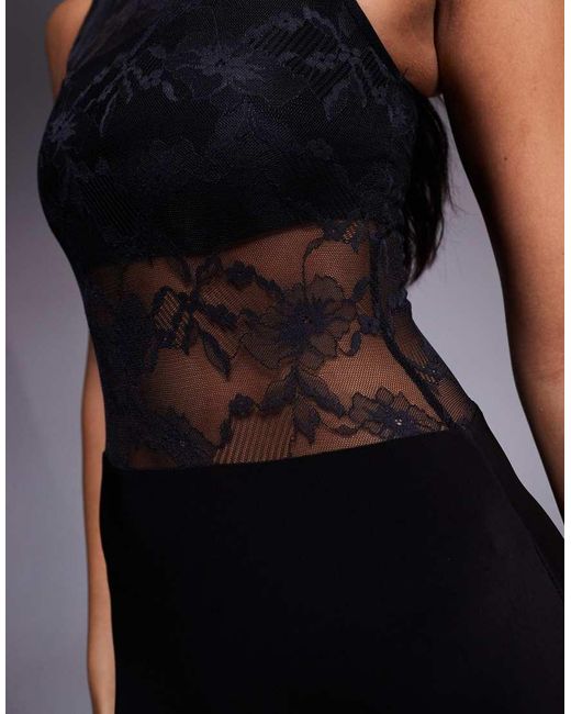 Kaiia Blue Exclusive Slinky Lace Sheer Lace Panel Detail Sleeveless Maxi Dress