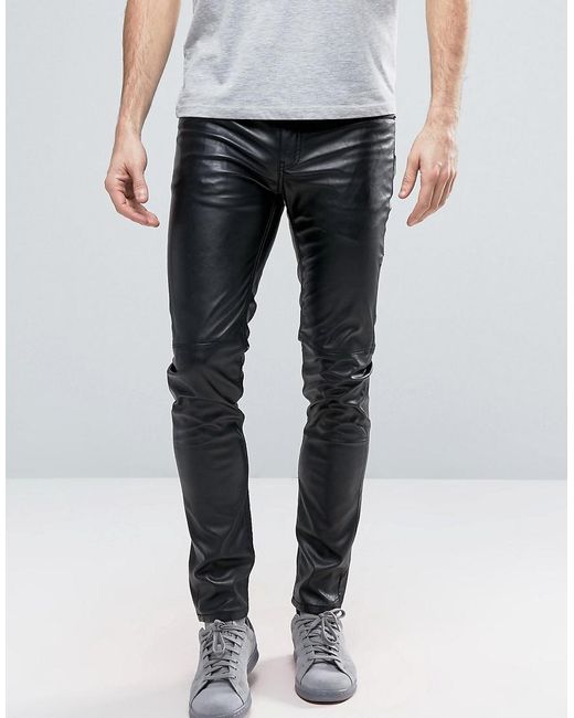 Cheap Monday Black Tight Flash Skinny Faux Leather Jeans for men
