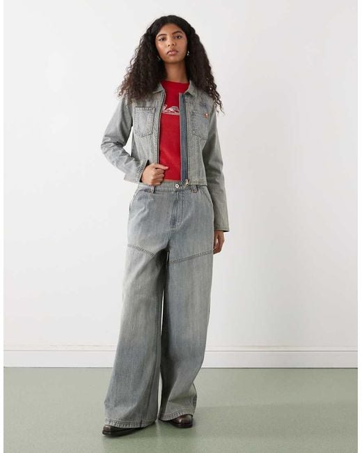 Collusion Gray Fitted Denim Jacket With Double Ended Zipper