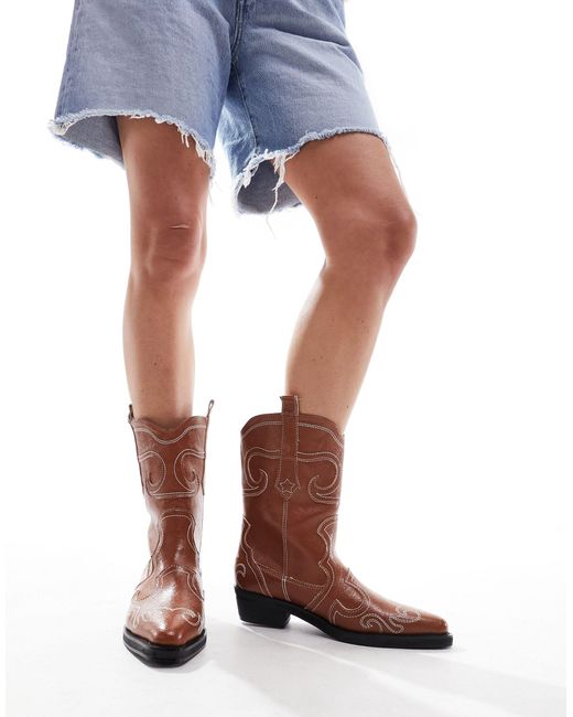 Public Desire Brown Folklore Ankle Western Boots