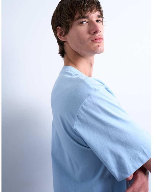 Topman Blue Cropped Fit T-Shirt for men